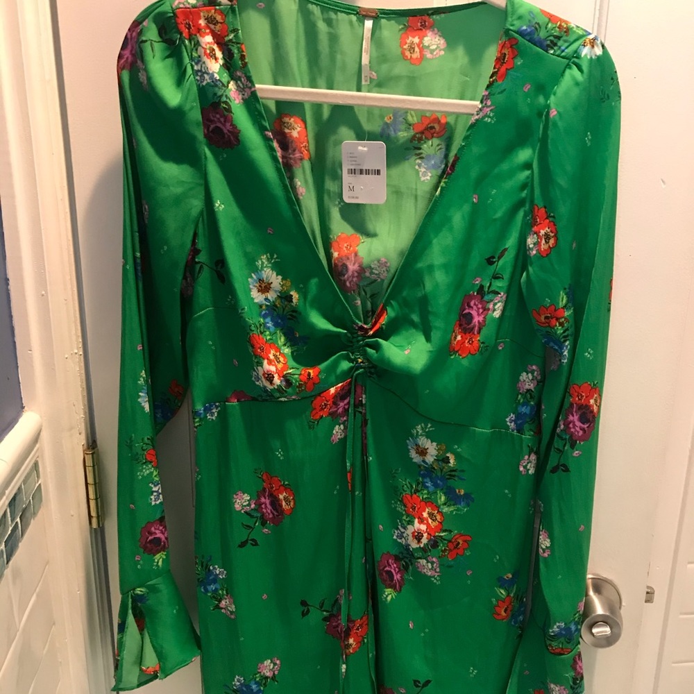 boho green with floral pattern free people dress